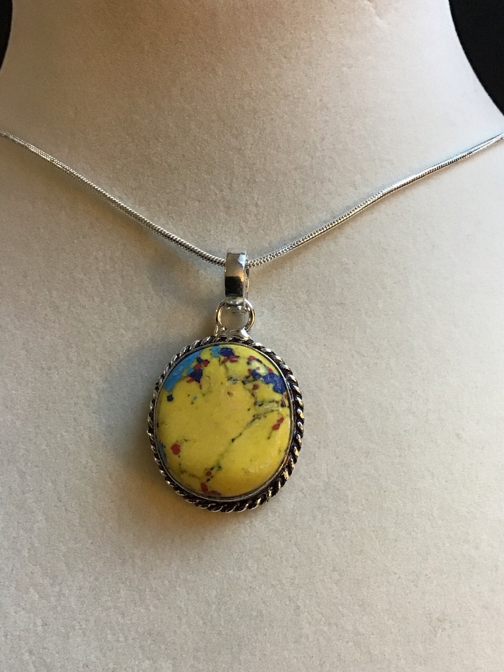 Yellow mosaic, Jasper pendant necklace